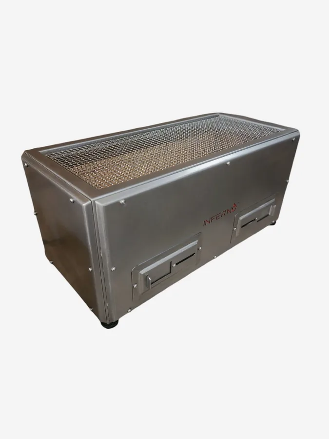 The Konro Grill, a long narrow countertop charcoal grill.